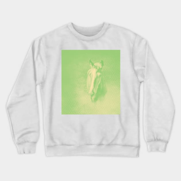 Horse emerging from the alien green mist Crewneck Sweatshirt by hereswendy